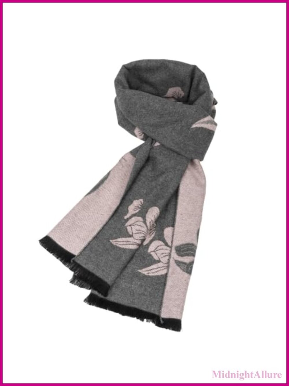 Long Floral Print Plush Fringed Scarf Neck Warmer 71x12